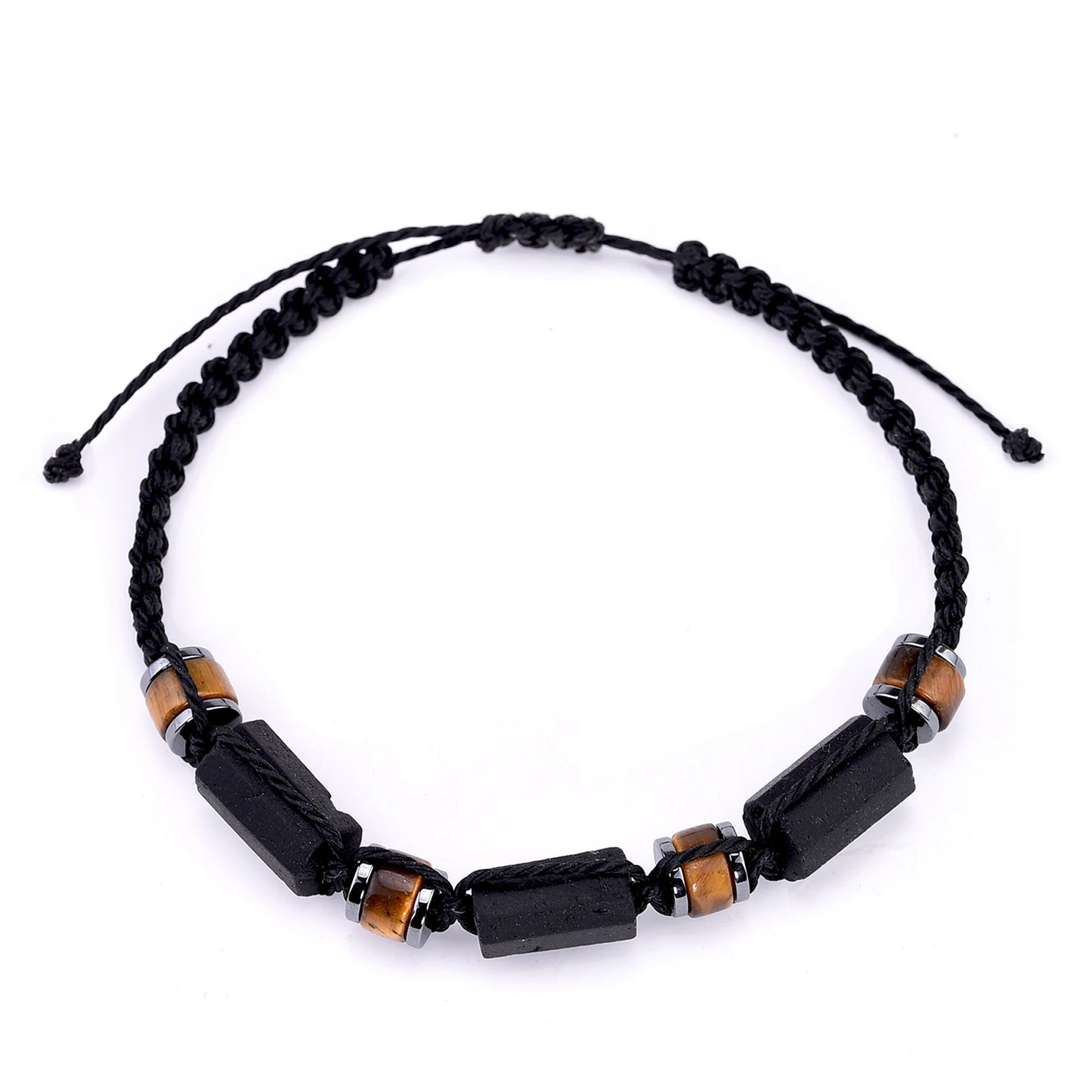 Pulseira de Proteção com Turmalina Negra, Olho de Tigre e Hematita – Feita à Mão Unissex