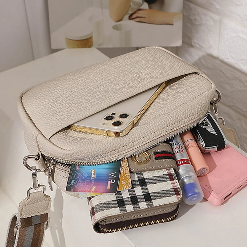 Bolsa Transversal Feminina Multi-Camadas em Couro PU – Fashion, Alça Larga e Confortável