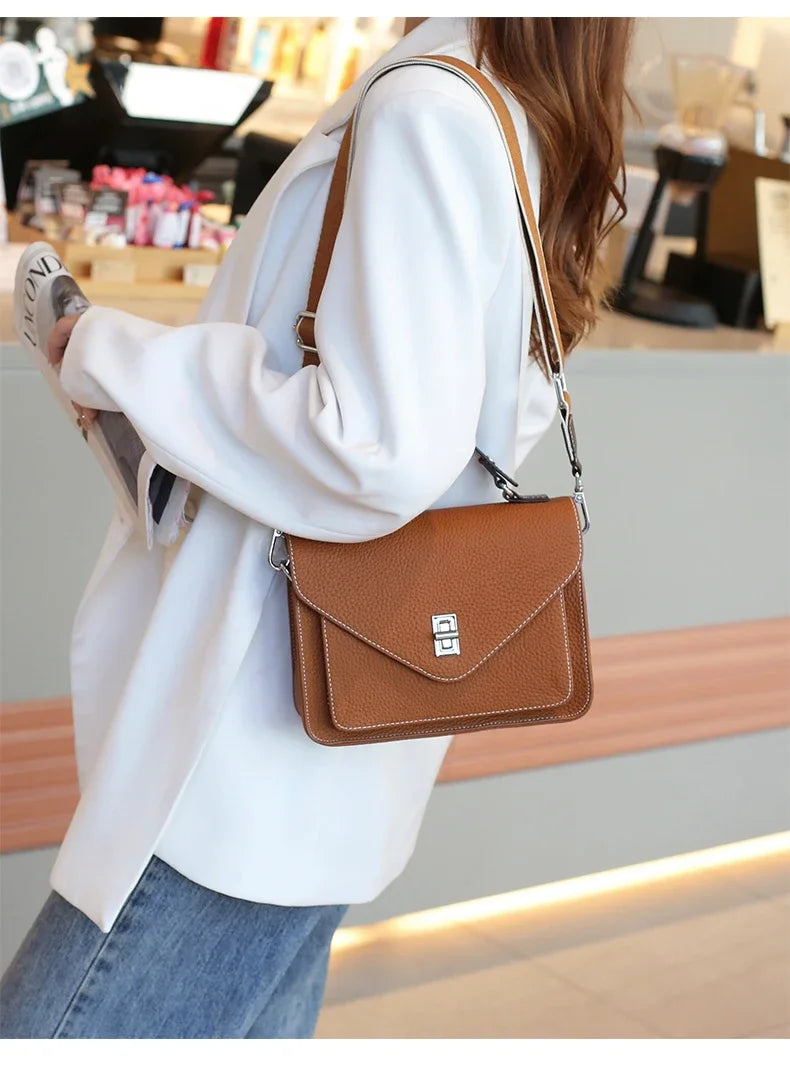 Bolsa Feminina em Couro Legítimo – Grande Capacidade, Estilo Retrô Casual e Elegante