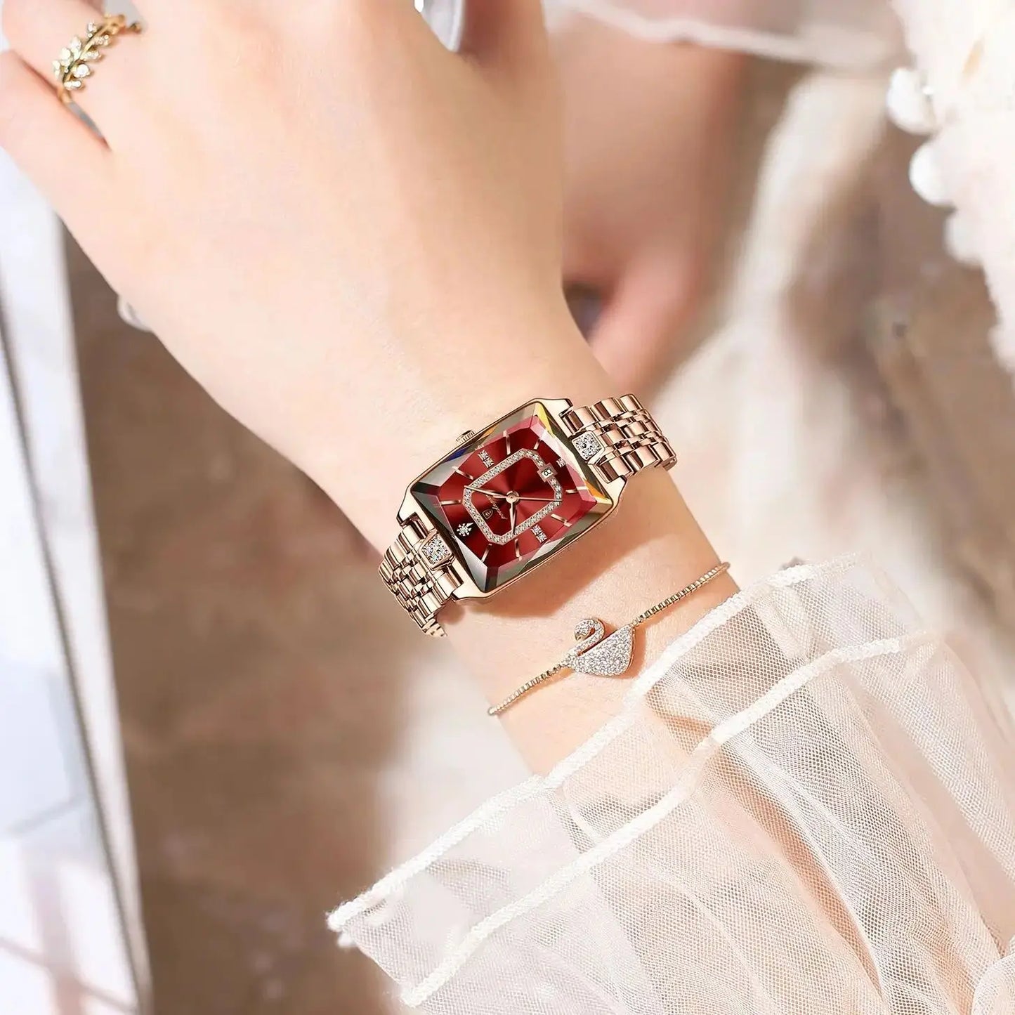 Relógio Feminino POEDAGAR – Luxo e Fashion, Aço Inoxidável, Data Automática e à Prova d’Água – Presente Elegante