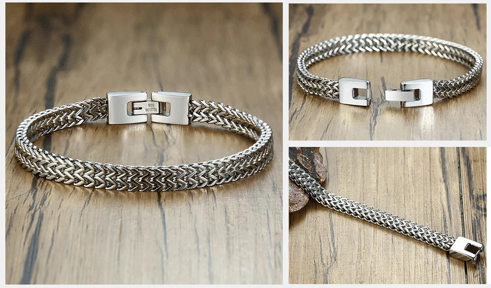 Pulseira Masculina Aço Inoxidável Bali – Corrente Dupla Franco Foxtail Estilo Trendy