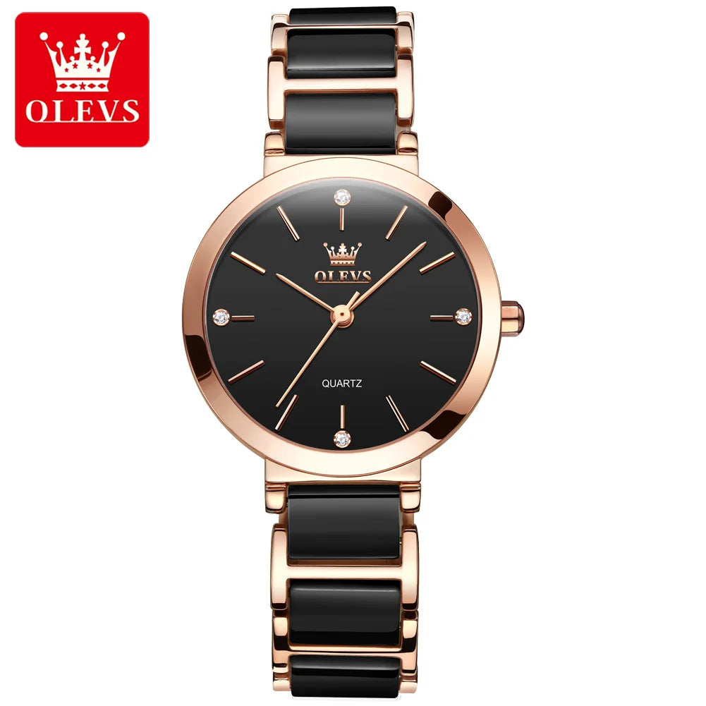 Relógio Feminino OLEVS – Luxo com Pulseira Tipo Cerâmica e Design Elegante à Prova d’Água
