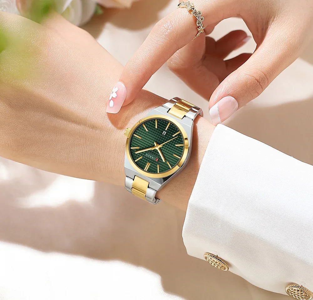 Relógio Feminino CURREN Quartz – Elegante com Pulseira de Aço Inoxidável e Mostrador “Love”