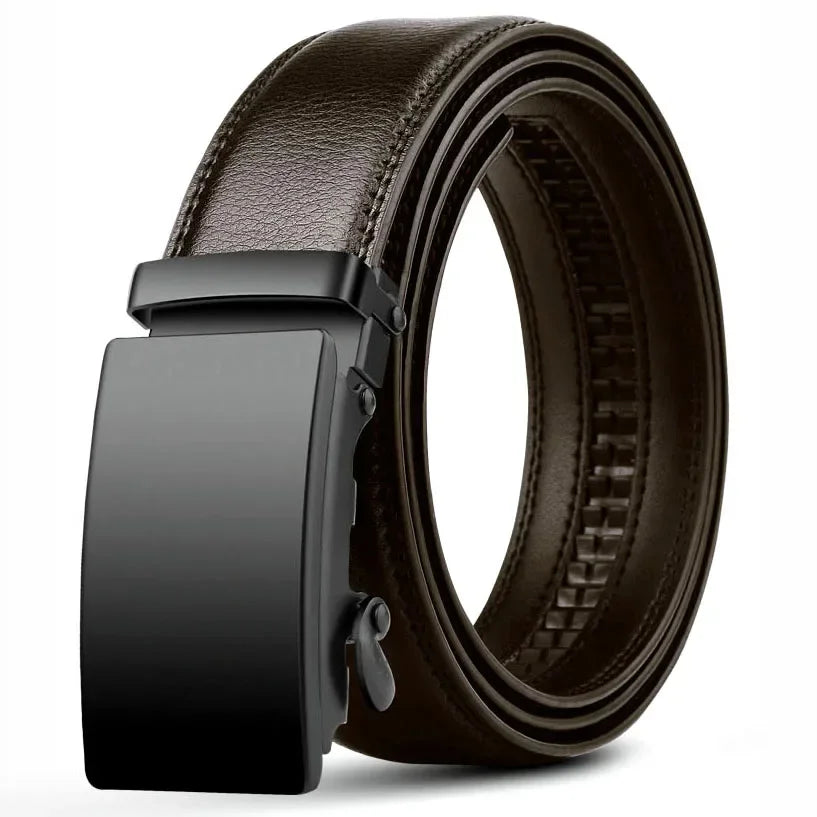 Cinto Masculino com Fivela Automática – Couro PU Preto, Luxo para Negócios e Jeans, Ajuste Confortável