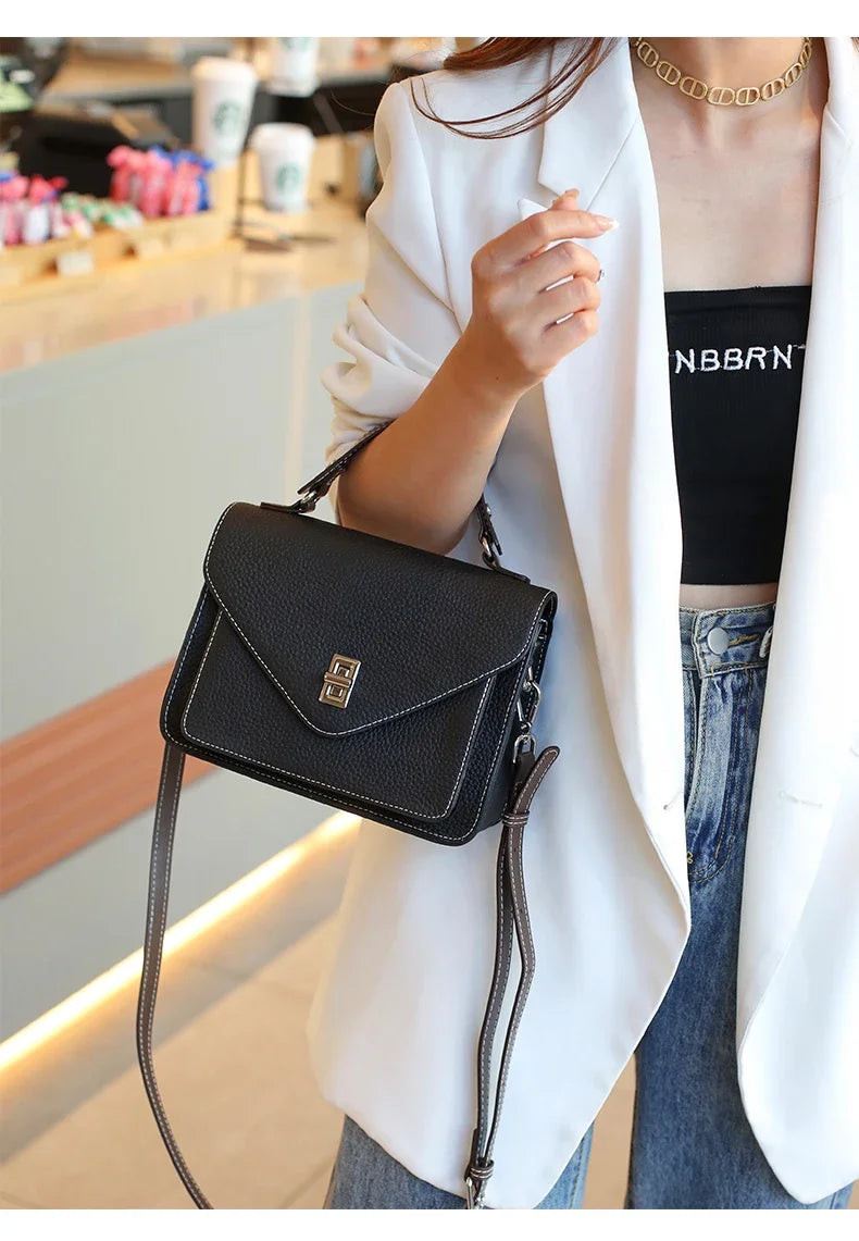 Bolsa Feminina em Couro Legítimo – Grande Capacidade, Estilo Retrô Casual e Elegante