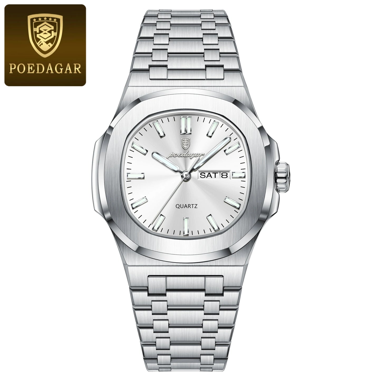 Relógio Masculino POEDAGAR Casual Luxo – Quartzo com Caixa Quadrada em Aço Inoxidável à Prova d’Água