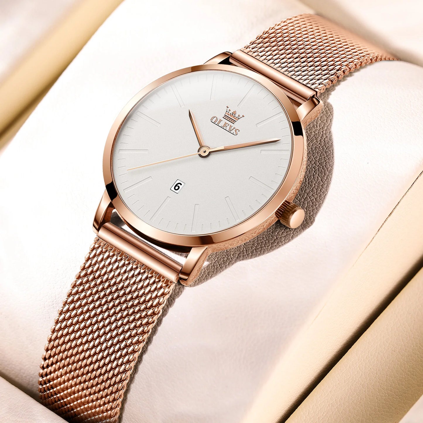 Relógio Feminino OLEVS Luxo – Quartzo Rose Gold Elegante e à Prova d’Água