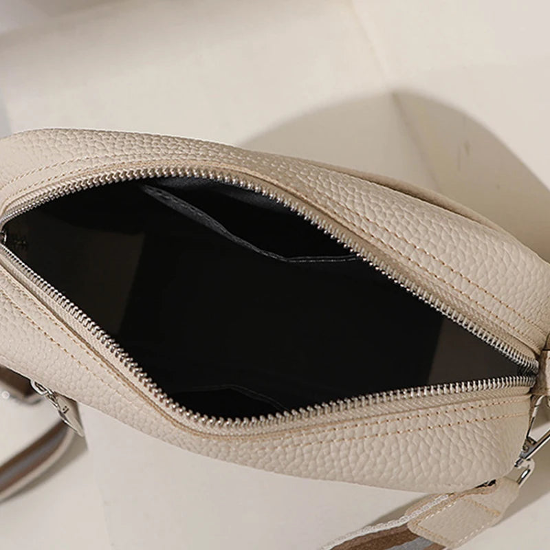 Bolsa Transversal Feminina Multi-Camadas em Couro PU – Fashion, Alça Larga e Confortável
