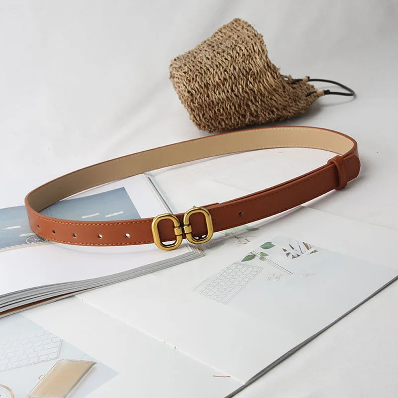 Cinto Feminino em Couro PU Fashion – Fivela Metálica Versátil para Jeans, Vestidos e Calças