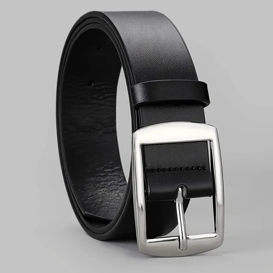 Cinto Masculino de Luxo com Fivela Metálica – Couro PU, Estilo Designer para Jeans, Alta Qualidade