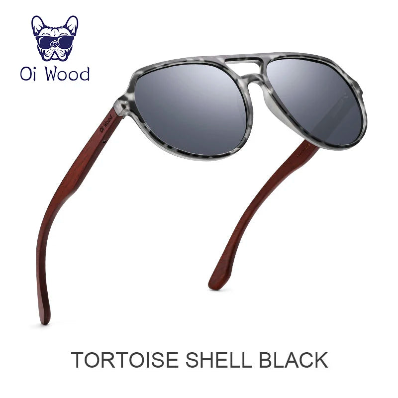 Óculos de Sol Oi Wood – Polarizados UV400, Aparência de Madeira Natural, Unissex, Estilo Clássico e Casual