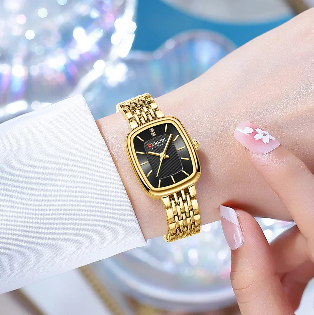 Relógio Feminino CURREN Quartz – Fashion em Aço Inoxidável com Design Retangular e Resistente à Água