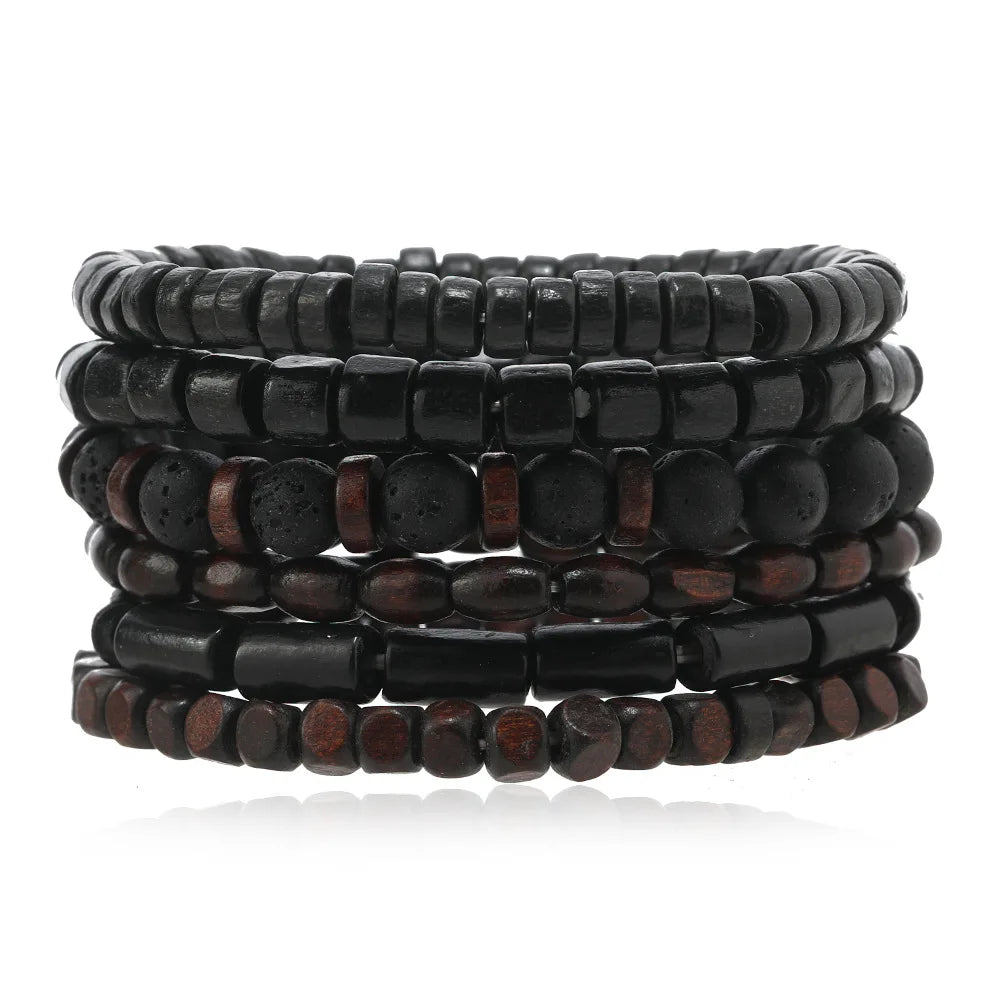 Conjunto 4 Pulseiras Masculinas de Couro Trançado – Vintage Tribal com Contas e Árvore da Vida