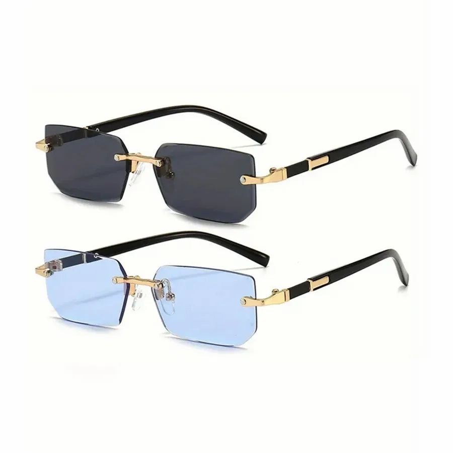 Óculos de Sol Retangular Sem Armação – Fashion Unissex com Proteção UV400 e Lentes Espelhadas