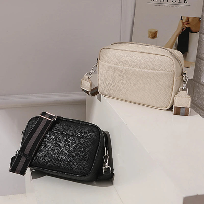 Bolsa Transversal Feminina Multi-Camadas em Couro PU – Fashion, Alça Larga e Confortável