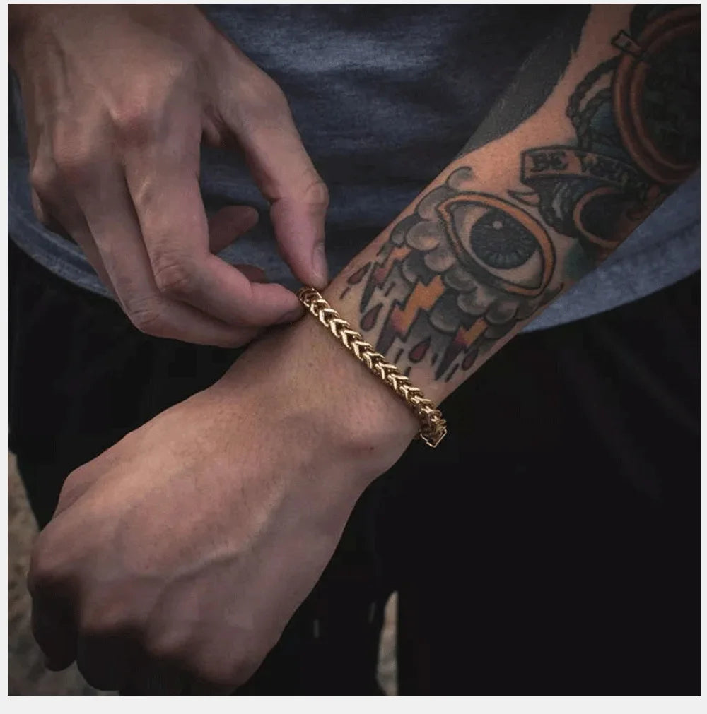 Pulseira Masculina Aço Inoxidável Bali – Corrente Dupla Franco Foxtail Estilo Trendy