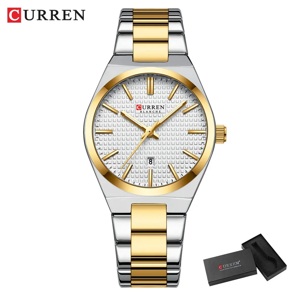 Relógio Feminino CURREN Quartz – Elegante com Pulseira de Aço Inoxidável e Mostrador “Love”