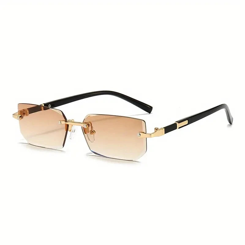 Óculos de Sol Retangular Sem Armação – Fashion Unissex com Proteção UV400 e Lentes Espelhadas