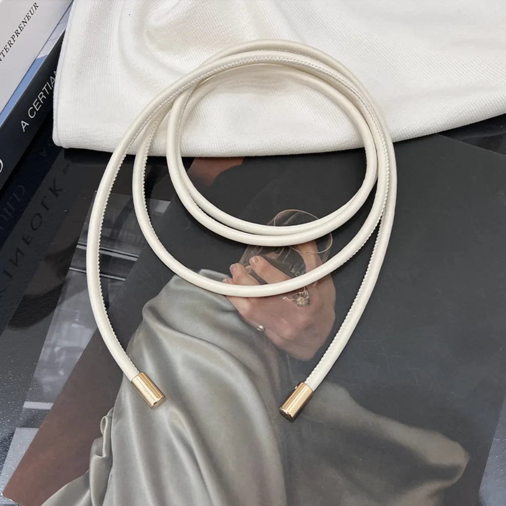 Cinto Fino em Couro PU – Estilo Laço Sem Furos para Vestidos, Jeans e Calças