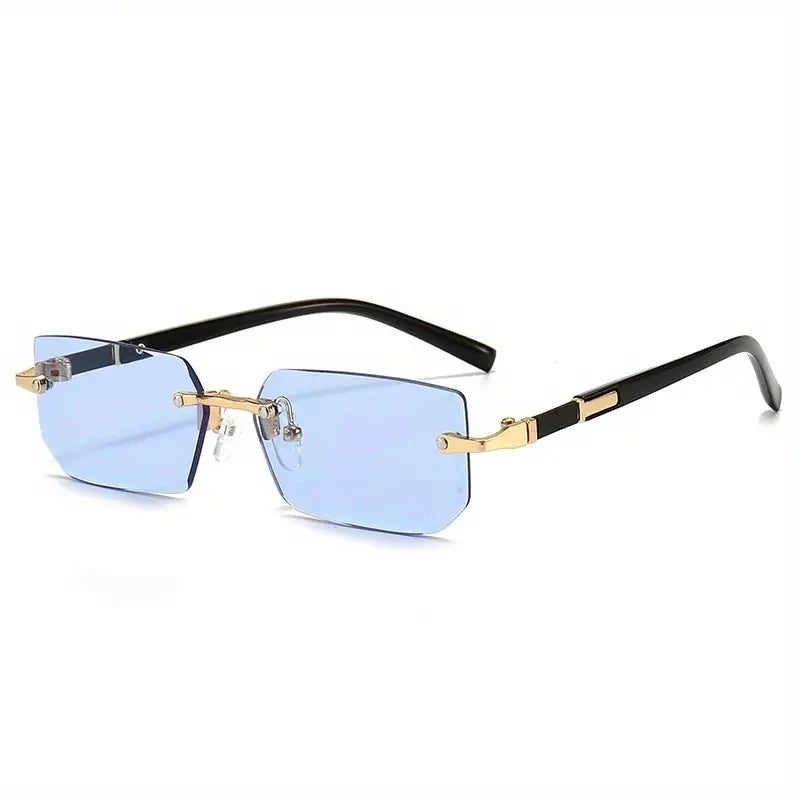 Óculos de Sol Retangular Sem Armação – Fashion Unissex com Proteção UV400 e Lentes Espelhadas