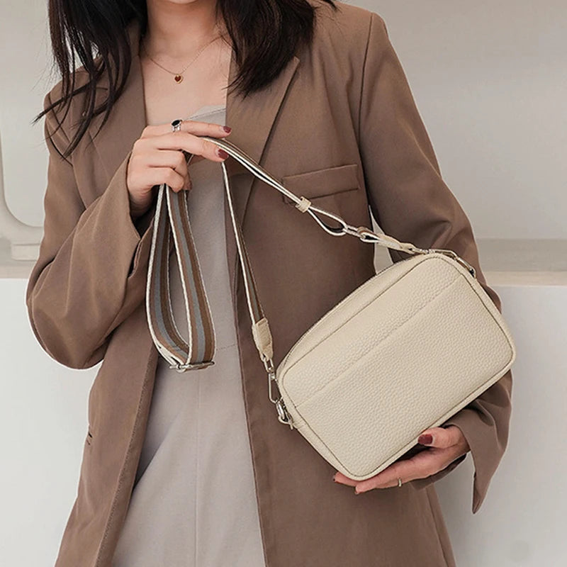 Bolsa Transversal Feminina Multi-Camadas em Couro PU – Fashion, Alça Larga e Confortável