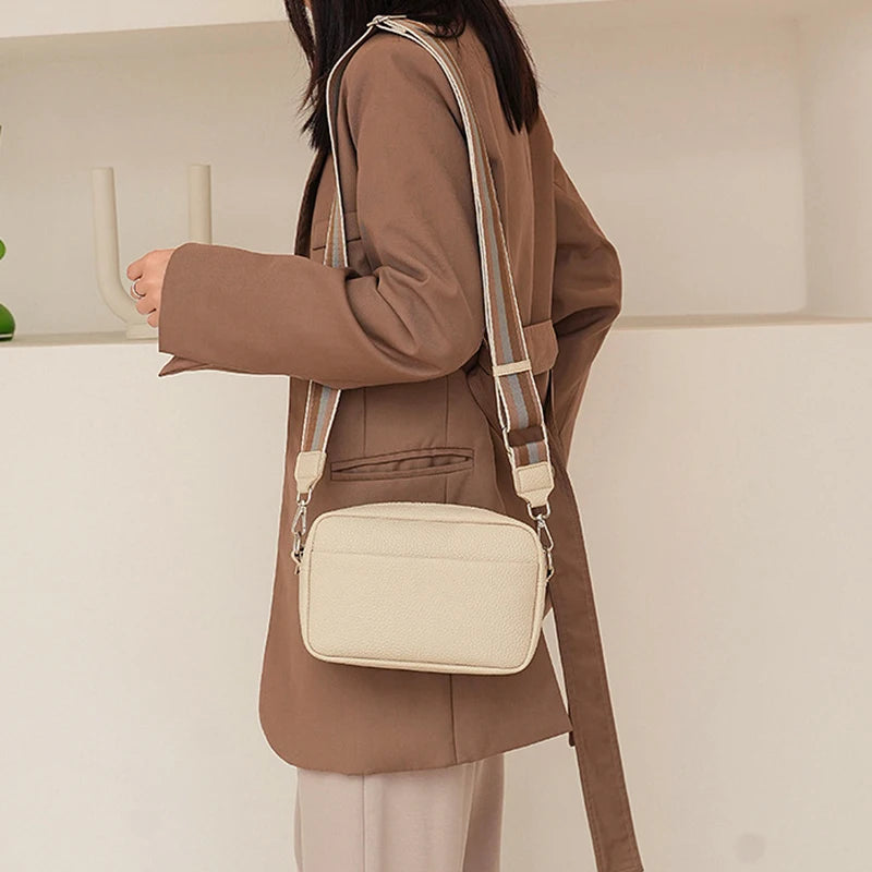 Bolsa Transversal Feminina Multi-Camadas em Couro PU – Fashion, Alça Larga e Confortável