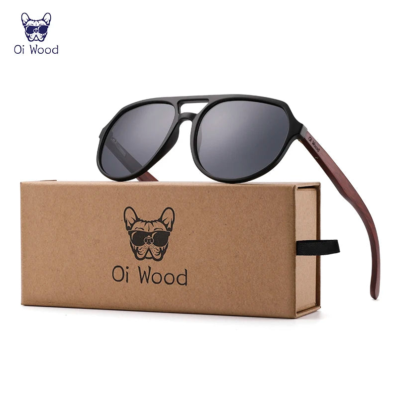 Óculos de Sol Oi Wood – Polarizados UV400, Aparência de Madeira Natural, Unissex, Estilo Clássico e Casual