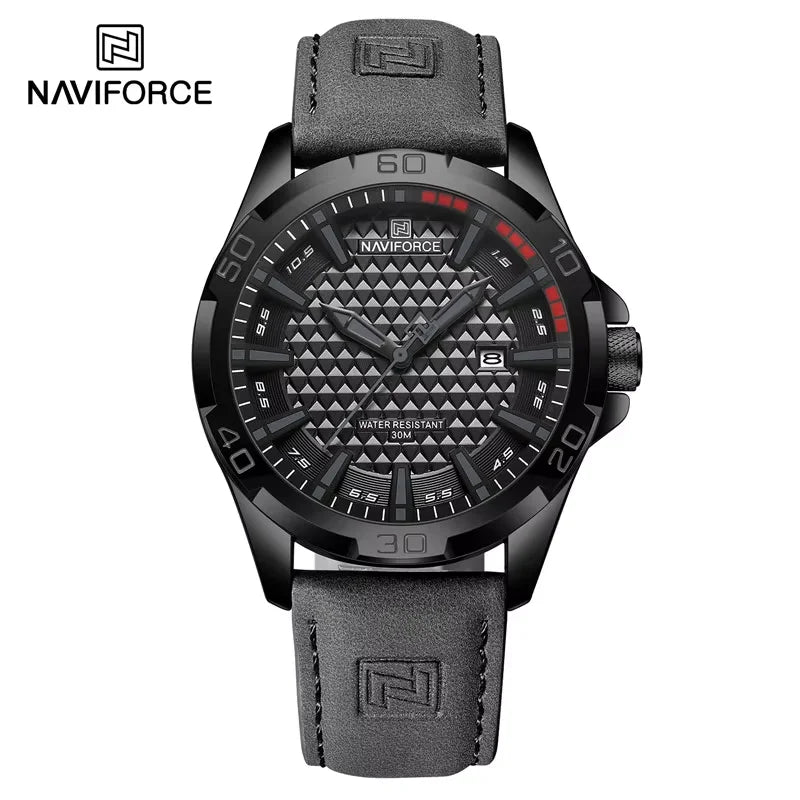 Relógio Masculino NAVIFORCE NF8023 – Quartzo Esportivo com Couro PU, Calendário e à Prova d’Água