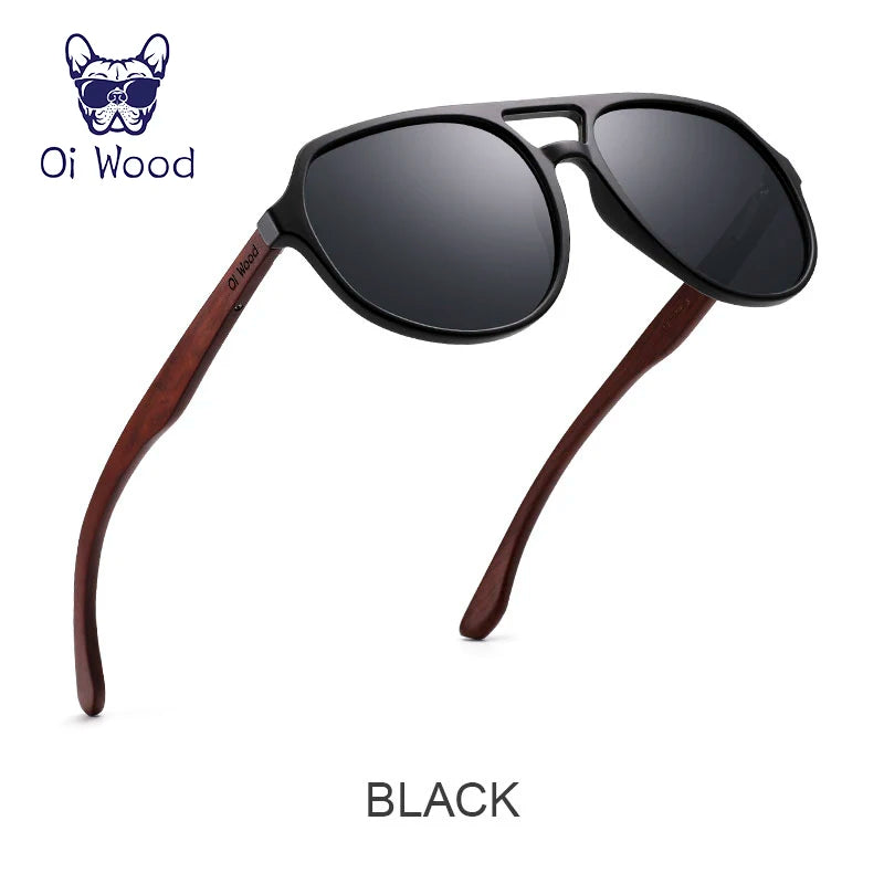 Óculos de Sol Oi Wood – Polarizados UV400, Aparência de Madeira Natural, Unissex, Estilo Clássico e Casual