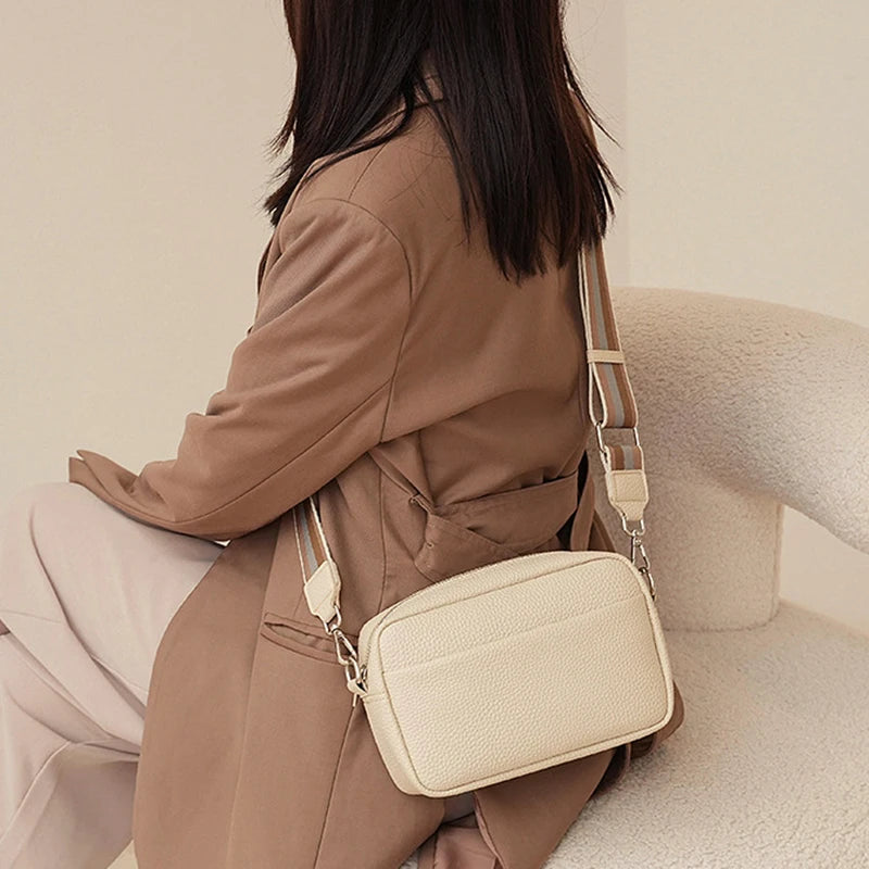 Bolsa Transversal Feminina Multi-Camadas em Couro PU – Fashion, Alça Larga e Confortável