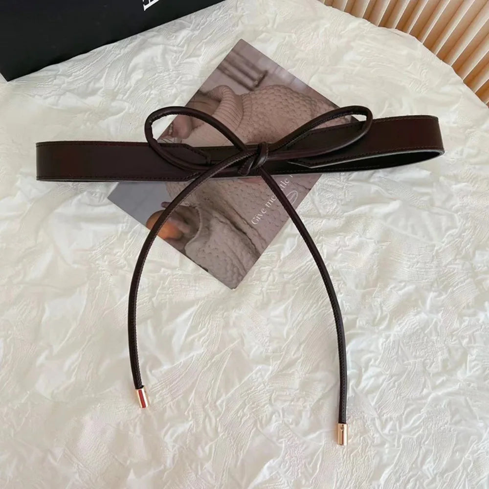 Cinto Fino em Couro PU – Estilo Laço Sem Furos para Vestidos, Jeans e Calças