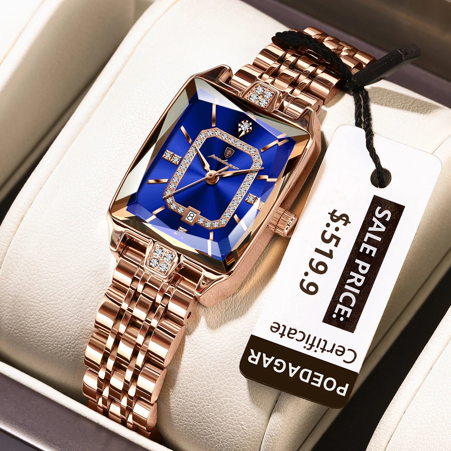 Relógio Feminino POEDAGAR – Luxo e Fashion, Aço Inoxidável, Data Automática e à Prova d’Água – Presente Elegante