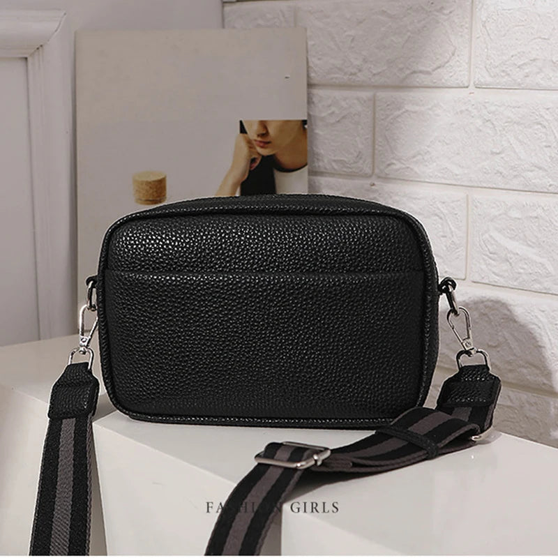 Bolsa Transversal Feminina Multi-Camadas em Couro PU – Fashion, Alça Larga e Confortável