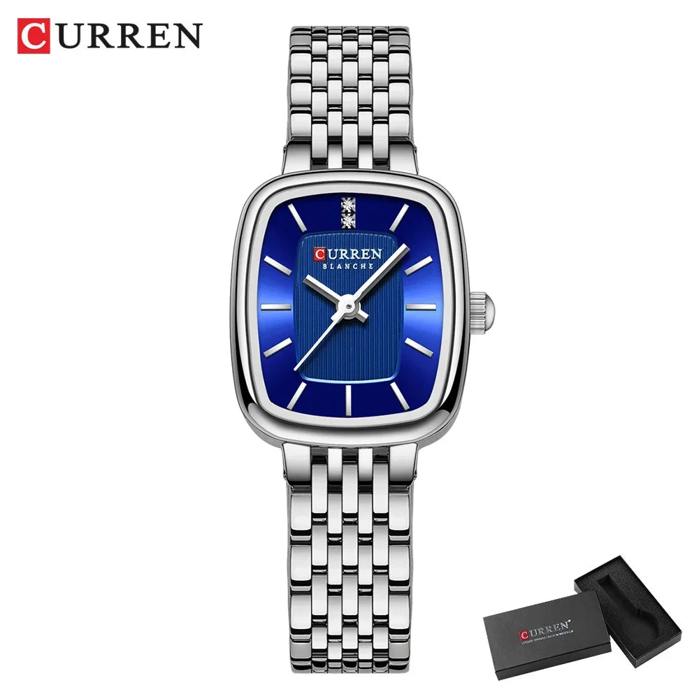 Relógio Feminino CURREN Quartz – Fashion em Aço Inoxidável com Design Retangular e Resistente à Água