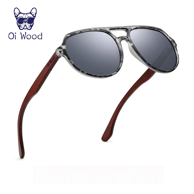 Óculos de Sol Oi Wood – Polarizados UV400, Aparência de Madeira Natural, Unissex, Estilo Clássico e Casual