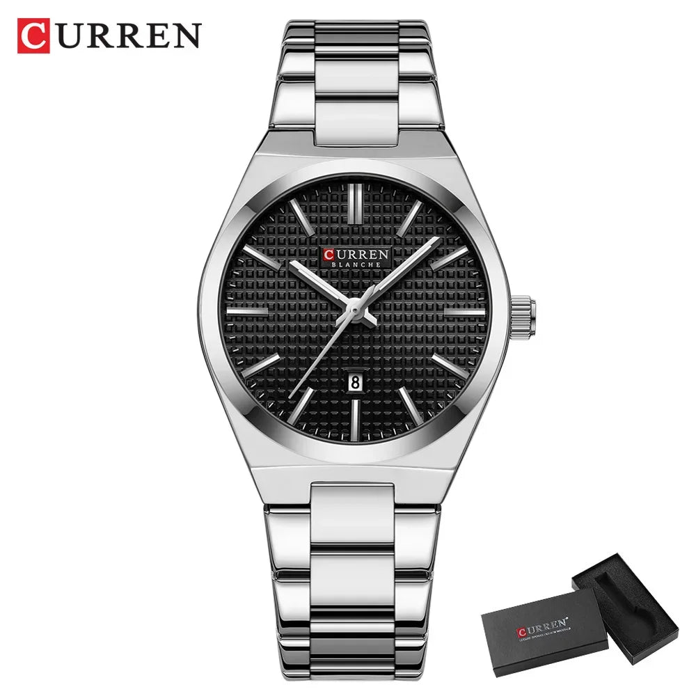 Relógio Feminino CURREN Quartz – Elegante com Pulseira de Aço Inoxidável e Mostrador “Love”