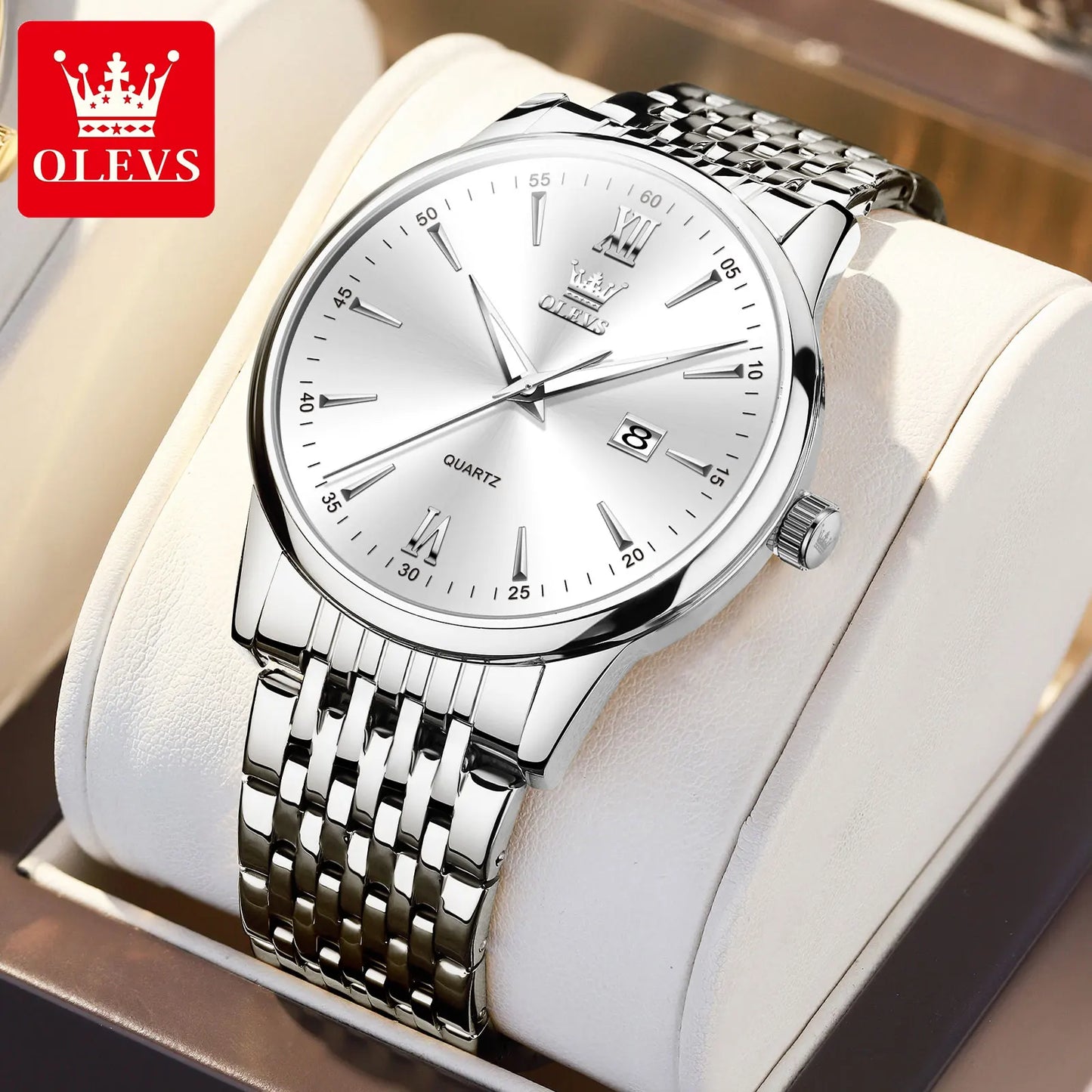 Relógio Masculino OLEVS Luxo – Quartzo em Aço Inoxidável Fashion Business à Prova d’Água