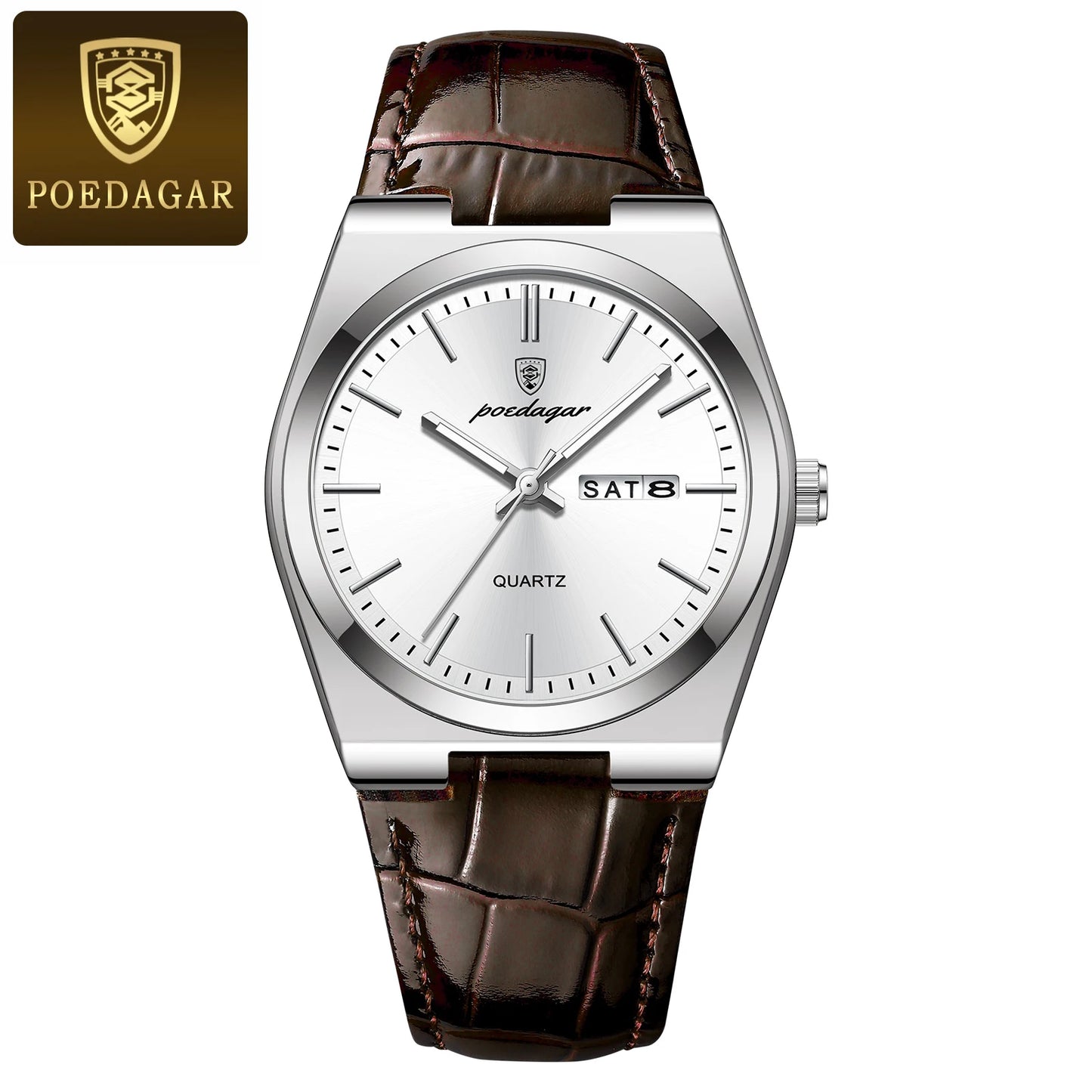 Relógio Masculino POEDAGAR Luxo – Quartzo em Couro Fashion Casual com Data e à Prova d’Água