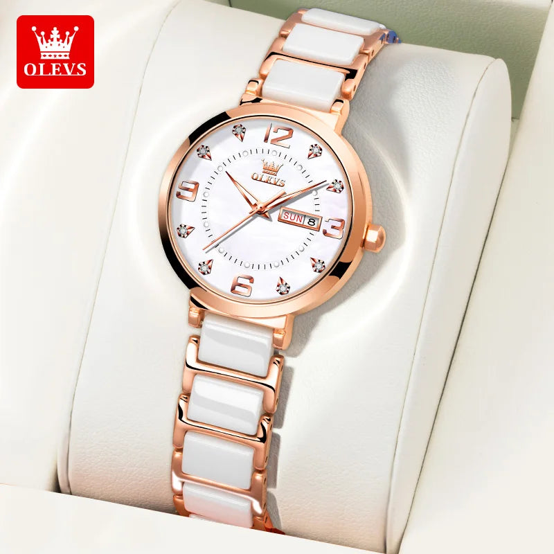 Relógio Feminino OLEVS – Luxo com Pulseira Tipo Cerâmica e Design Elegante à Prova d’Água