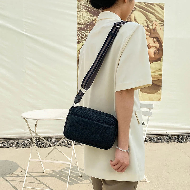 Bolsa Transversal Feminina Multi-Camadas em Couro PU – Fashion, Alça Larga e Confortável