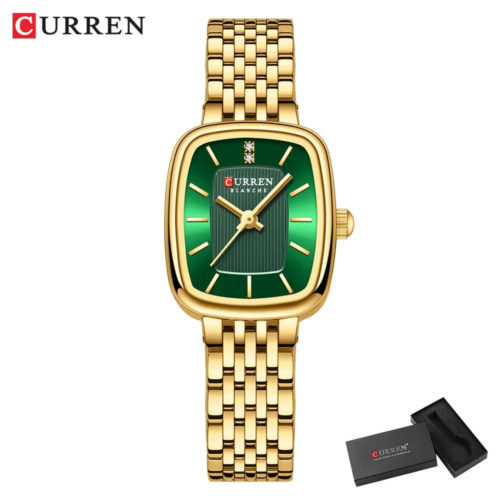 Relógio Feminino CURREN Quartz – Fashion em Aço Inoxidável com Design Retangular e Resistente à Água