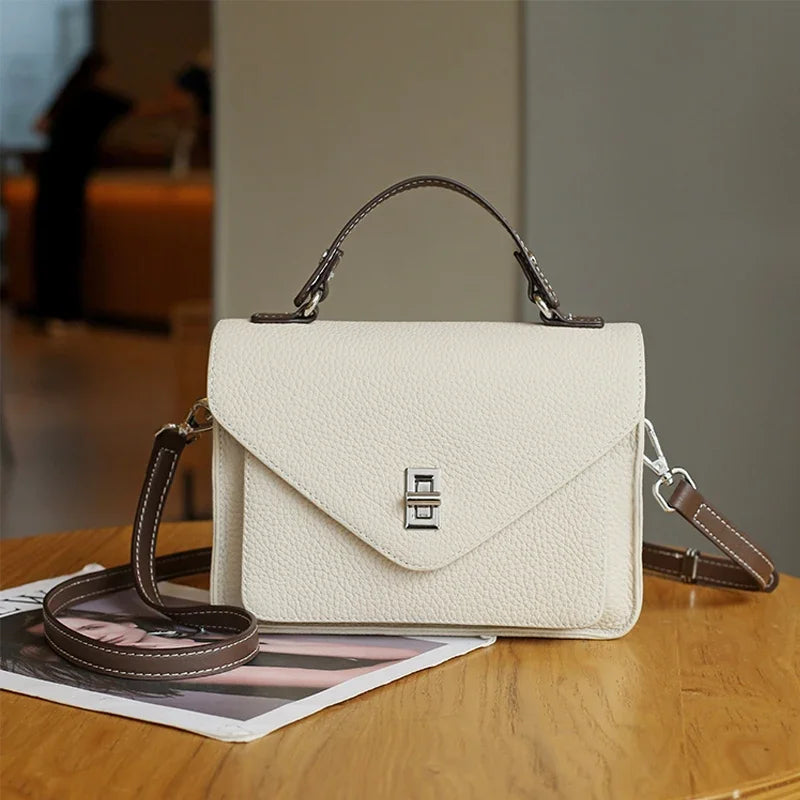 Bolsa Feminina em Couro Legítimo – Grande Capacidade, Estilo Retrô Casual para Ombro e Mão