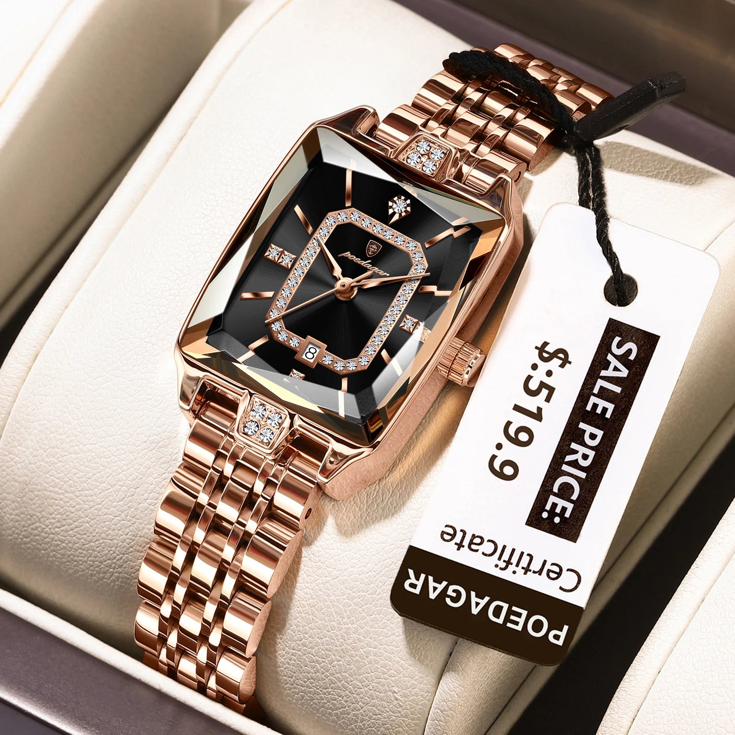 Relógio Feminino POEDAGAR – Luxo e Fashion, Aço Inoxidável, Data Automática e à Prova d’Água – Presente Elegante