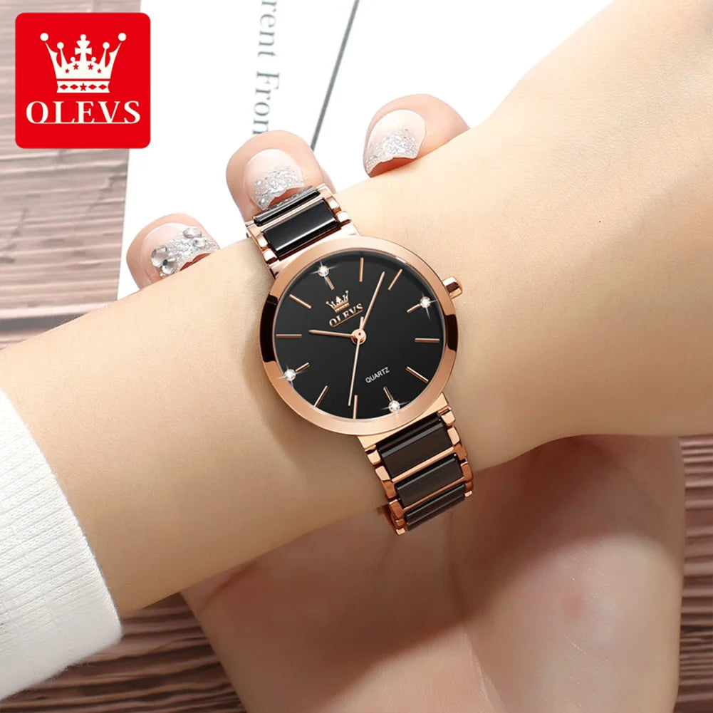 Relógio Feminino OLEVS – Luxo com Pulseira Tipo Cerâmica e Design Elegante à Prova d’Água