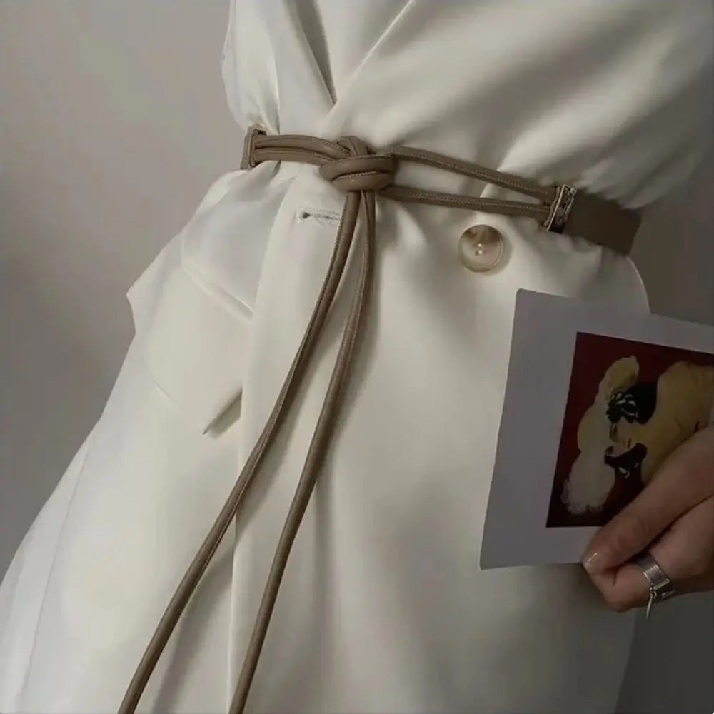 Cinto Fino em Couro PU – Estilo Laço Sem Furos para Vestidos, Jeans e Calças