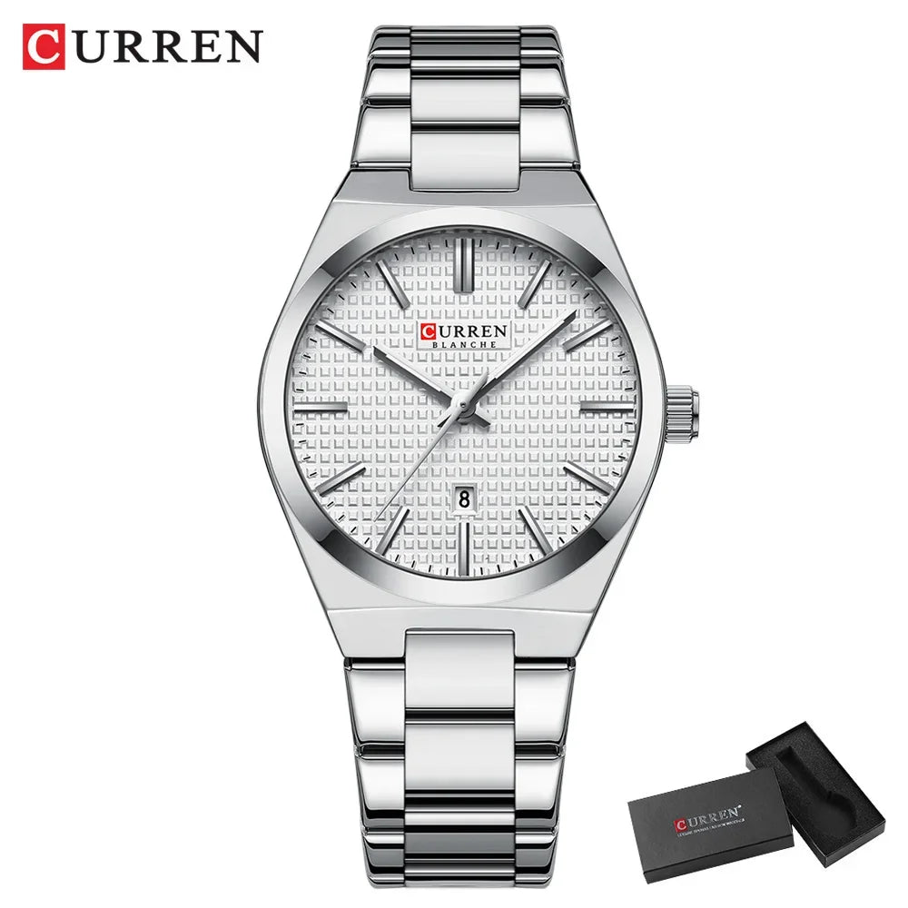Relógio Feminino CURREN Quartz – Elegante com Pulseira de Aço Inoxidável e Mostrador “Love”