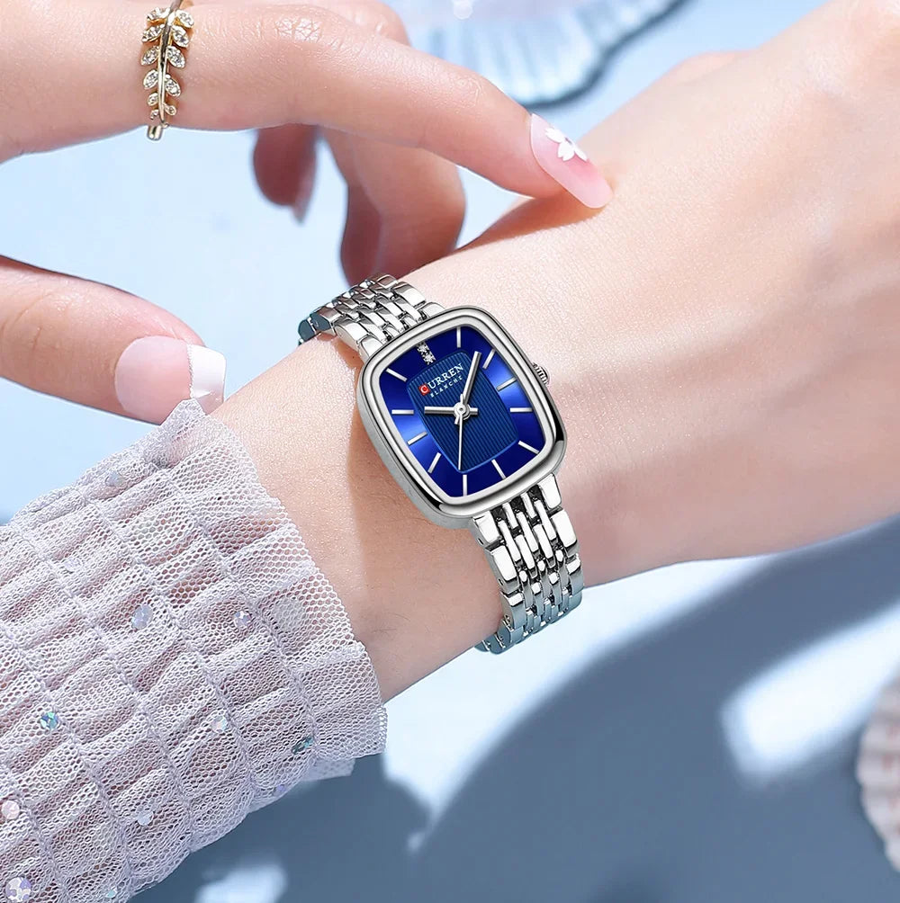 Relógio Feminino CURREN Quartz – Fashion em Aço Inoxidável com Design Retangular e Resistente à Água