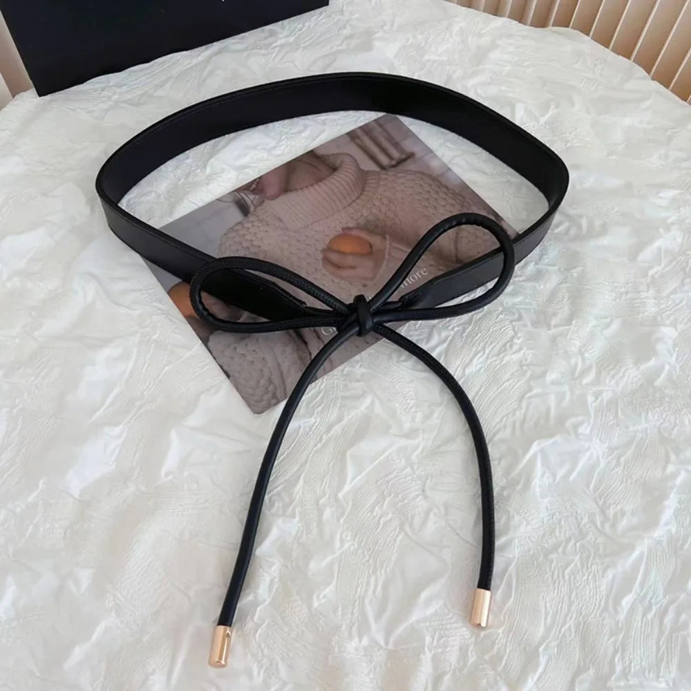 Cinto Fino em Couro PU – Estilo Laço Sem Furos para Vestidos, Jeans e Calças