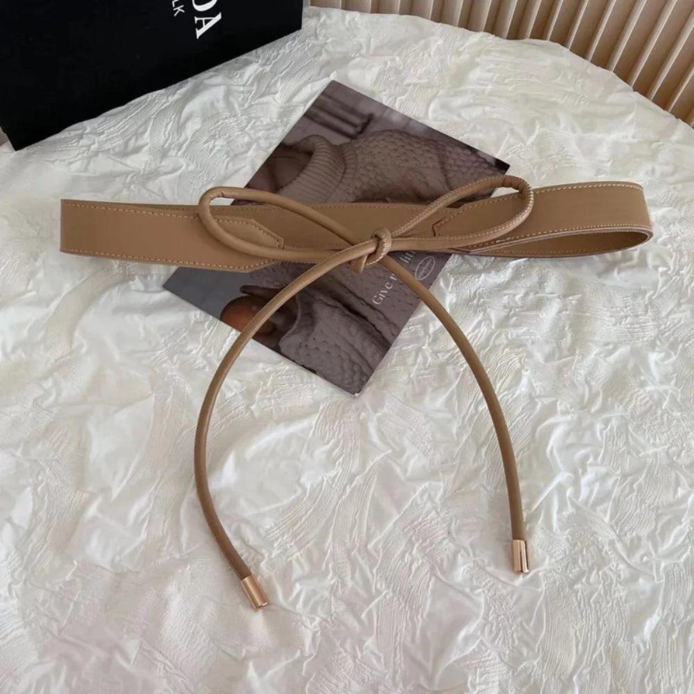 Cinto Fino em Couro PU – Estilo Laço Sem Furos para Vestidos, Jeans e Calças