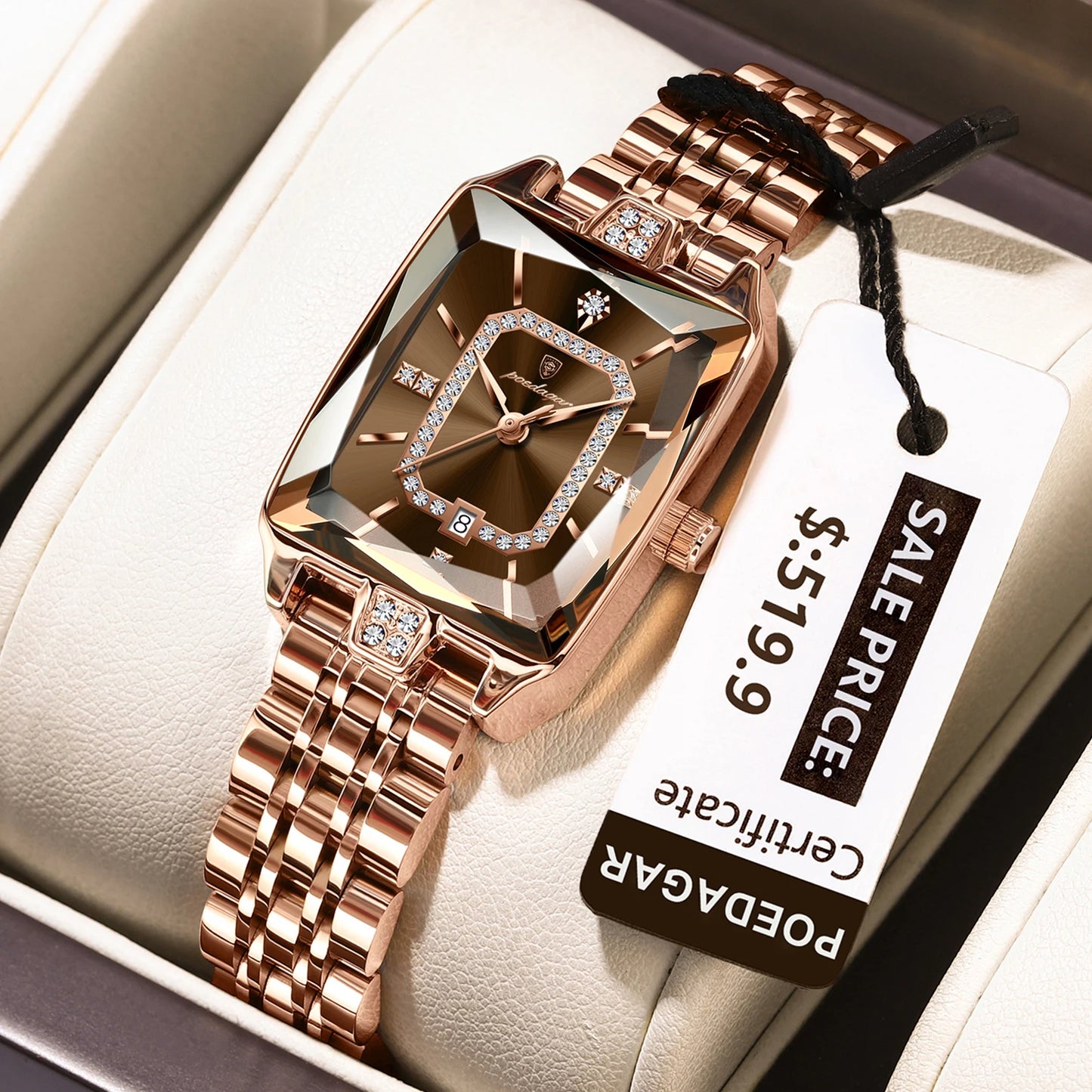 Relógio Feminino POEDAGAR – Luxo e Fashion, Aço Inoxidável, Data Automática e à Prova d’Água – Presente Elegante